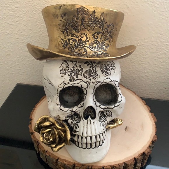 Other - Gold Top Hat Skeleton Skull Head Decor